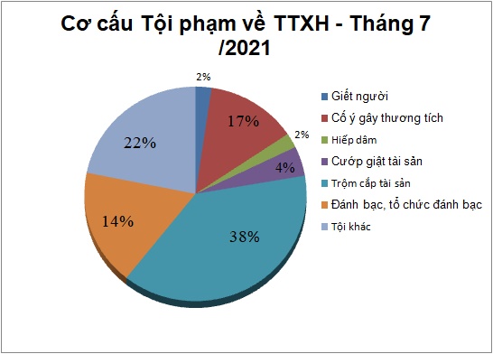 Biểu đồ tội phạm và vi phạm pháp luật về trật tự xã hội tháng 7/2021.