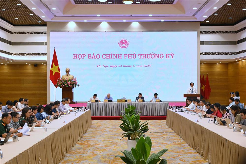 Quang cảnh Họp báo Chính phủ thường kỳ tháng 5/2025.