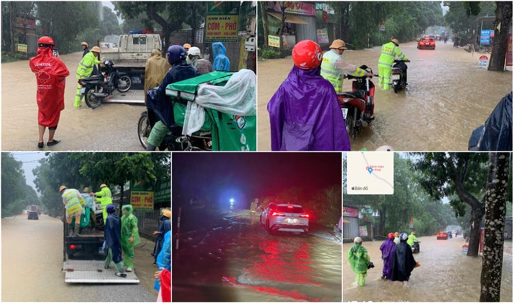 Công an huyện Tân Kỳ hỗ trợ người và phương tiện lưu thông.