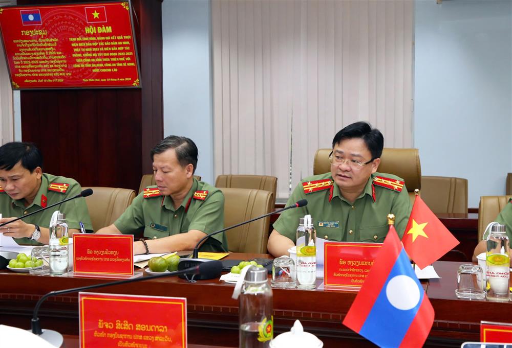 Đại tá Nguyễn Thanh Tuấn, Giám đốc Công an tỉnh Thừa Thiên Huế phát biểu tại hội đàm.