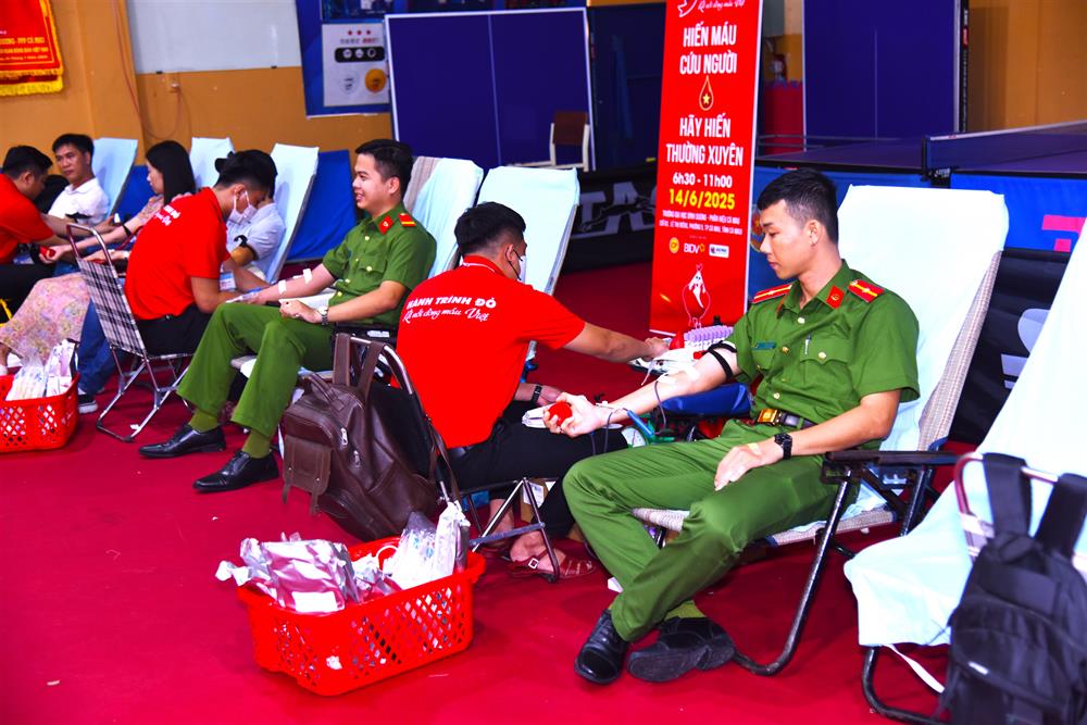 Cán bộ, chiến sĩ, đoàn viên thanh niên Công an tỉnh Cà Mau tích cực hiến máu tình nguyện.