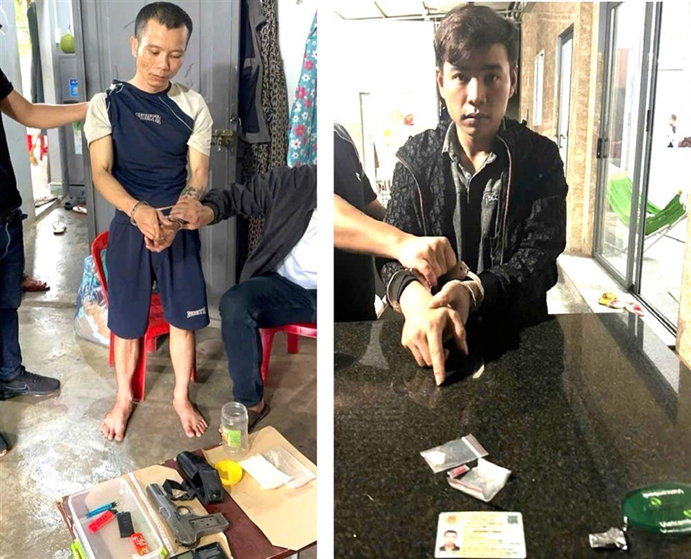 Các đối tượng: Vi Văn Chai và Võ Đình Khoa cùng tang vật.