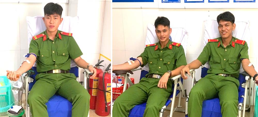 Hạ sĩ Đinh Tấn Lực; Hạ sĩ Đinh Văn Quấn; và Hạ sĩ Đinh Trung Thiếu tham gia hiến máu tình nguyện.