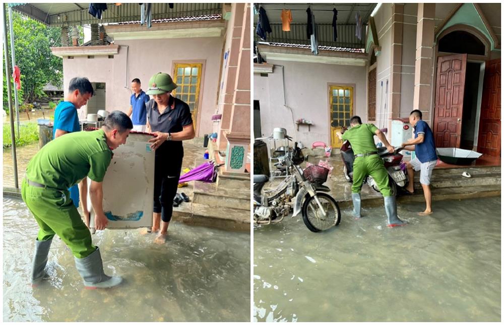 Công an các địa phương huy động lực lượng tham gia di chuyển tài sản và đưa người dân đến vùng an toàn.