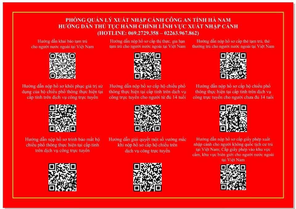 - Bộ mã QR code hướng dẫn thủ tục hành chính trong lĩnh vực xuất nhập cảnh.