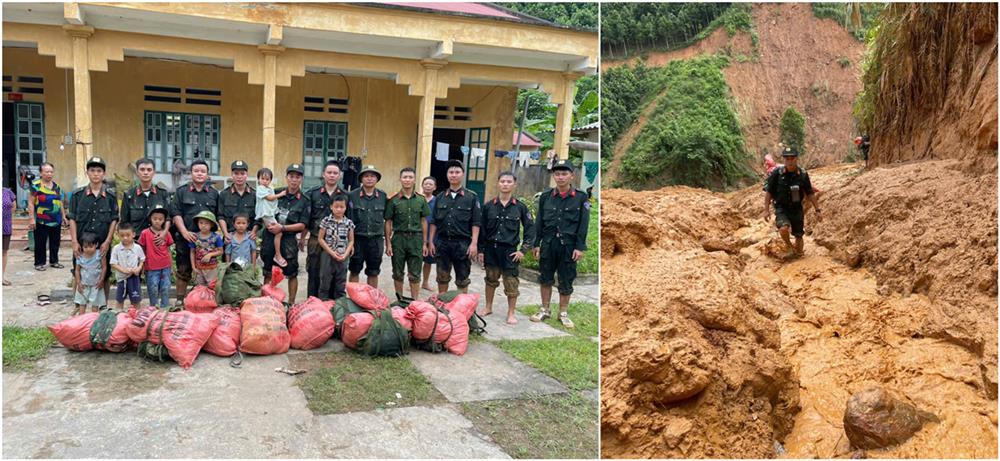 Tiểu đoàn 4 , trung doan tay bac ở lào cai cõng đồ cứu trợ cho các con