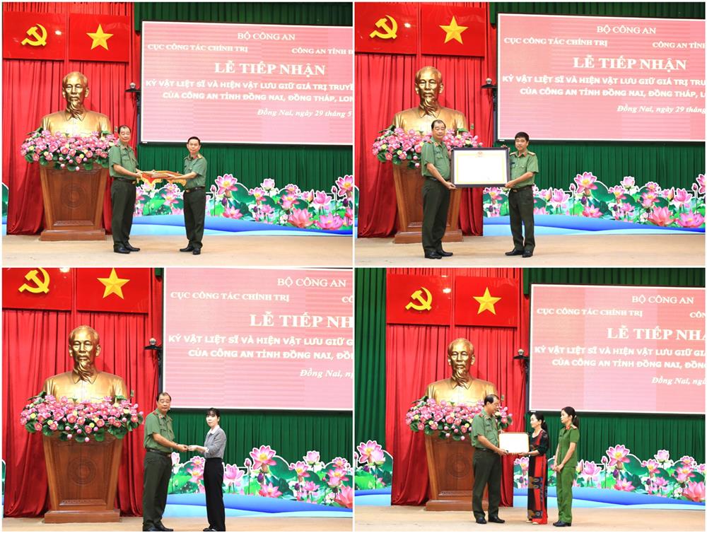 Thiếu tướng Lê Hồng Hiệp, Phó cục trưởng Cục Công tác chính trị tiếp nhận các hiện vật.