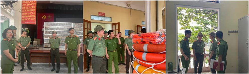 Đồng chí Phó Giám đốc Công an tỉnh kiểm tra công tác phòng, chống bão tại một số Công an xã trên địa bàn tỉnh.