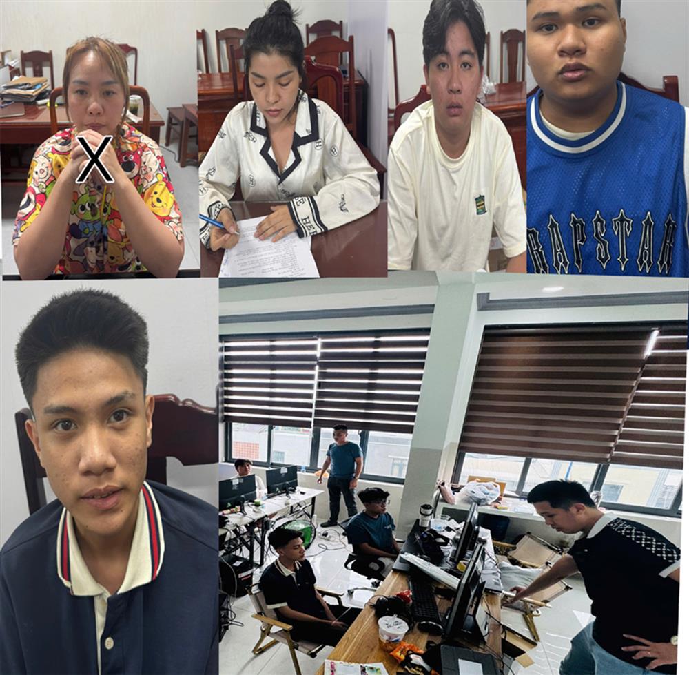 Đối tượng Nguyễn Thị Hồng Nhung (X) và các đối tượng trong ổ nhóm lừa đảo bị bắt giữ.