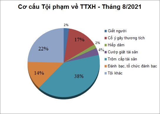 Biểu đồ tội phạm và vi phạm pháp luật về trật tự xã hội tháng 8/2021.