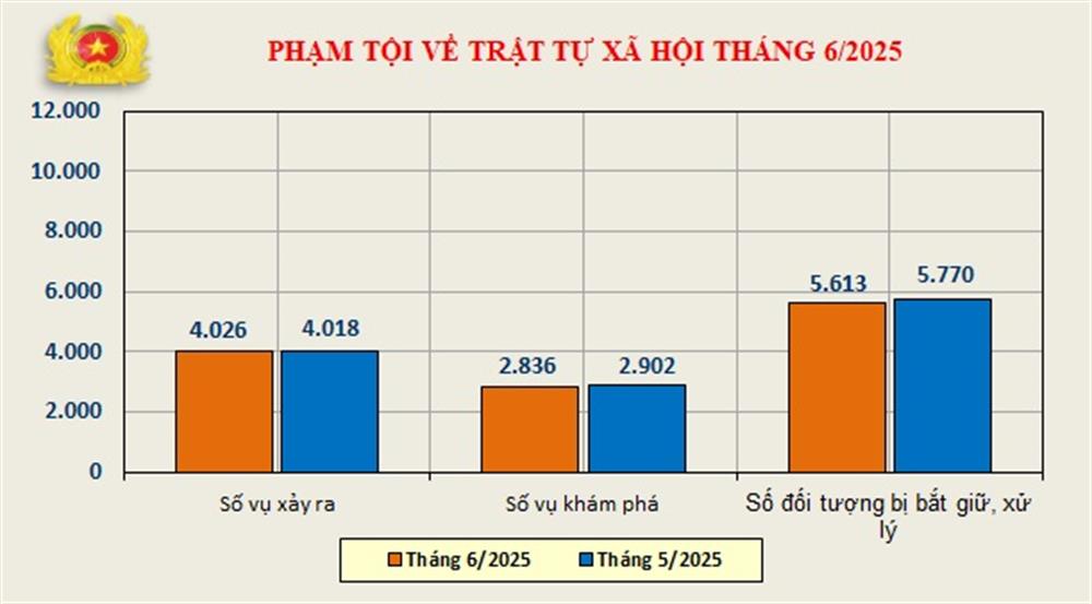 Biểu đồ phạm tội về trật tự xã hội tháng 6/2025.